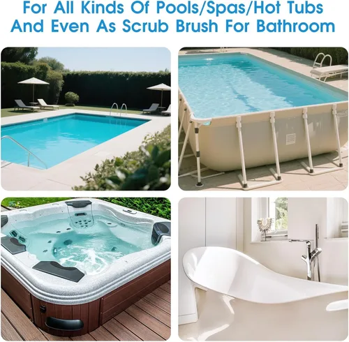Miniatura 8 de TidyMister Cabezal de cepillo de piscina pequeño para limpiar escalones de esquinas estrechas, cerdas onduladas rígidas y redondas para piscinas