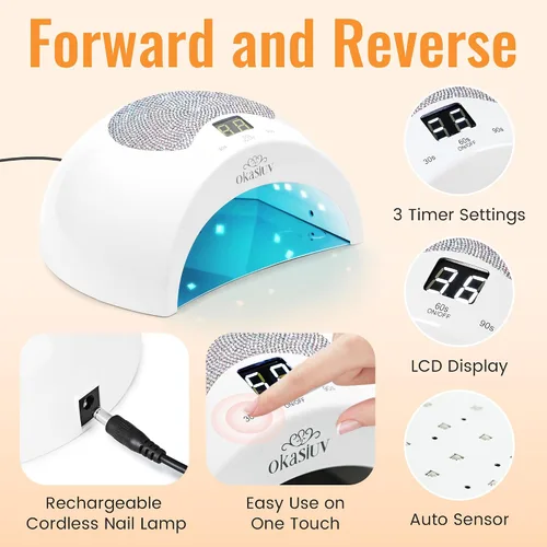 Miniatura 7 de Lámpara de uñas LED UV recargable con diseño de diamante y control táctil, 3 ajustes de temporizador, secado rápido para todos los esmaltes de gel