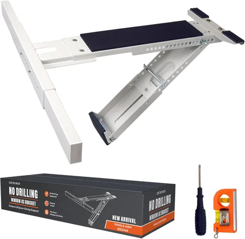 Soporte de CA para ventana sin taladro, soporte de brazo único para ventanas pequeñas, soporta hasta 165 libras, instalación interior ajustable para