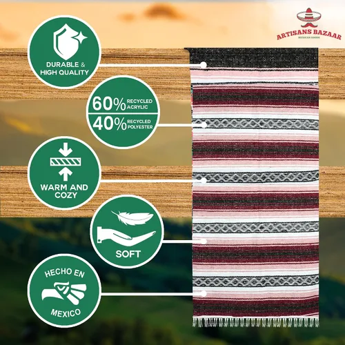 Miniatura 5 de Artisans Bazaar Poncho tradicional mexicano de Baja para hombres y mujeres, auténtico sarape de Gaban, manta de vaquero Pancho Jorongo