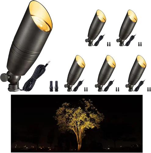 Miniatura 14 de Gardenreet Focos de paisaje de bajo voltaje - Luz superior LED de latón 12V para exterior, luces focales cableadas IP65 impermeables, enfoque