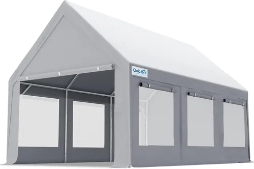 Miniatura 14 de Quictent Cochera resistente para 2 autos de 20 x 20 pies, refugio de almacenamiento impermeable con puertas laterales con cremallera, cables de Gris