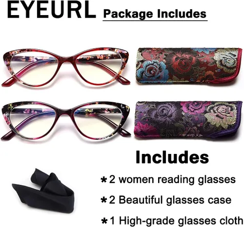 Miniatura 8 de EYEURL Gafas de lectura de ojo de gato para mujer, juego de 2 lentes de lectura con bloqueo de luz azul + 1.5 lentes de calidad para mujer, marco