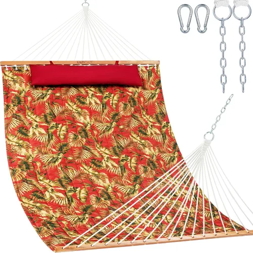 Miniatura 15 de Lazy Daze Hammocks Hamaca de tela acolchada de 12 pies con almohada suave, hamaca doble para 2 personas con barra separadora para patio exterior