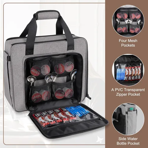 Miniatura 5 de Bolsa de viaje portátil Anitor para cafetera Keurig K-Mini/K-Mini Plus/K-Express, bolsa de viaje para máquina de café de una sola porción con Gris