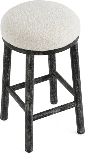 Miniatura 7 de Christopher Knight Home Aubrie - Juego de 2 taburetes de bar redondos de tela Boucle para isla de cocina, silla de comedor de madera sin espalda