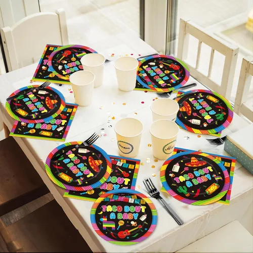 Miniatura 6 de 96 Piezas Platos de Fiesta Taco Bout A Baby Decoraciones de Fiesta Temática México Fiesta Taco Llama Cactus Aguacate Platos y Servilletas de Papel