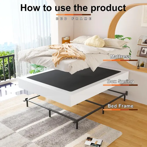 Miniatura 4 de EMODA Base de resorte para cama tamaño king de 9 pulgadas, base de colchón de metal resistente con funda de tela, capacidad máxima de peso de 3000