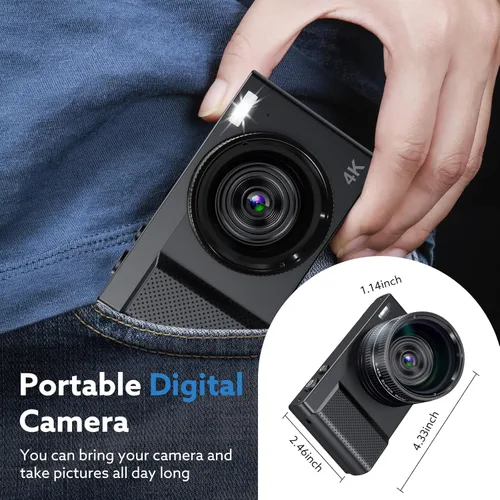 Miniatura 6 de Cámara digital 4K, cámara de vlogging de 64 MP para fotografía con pantalla abatible de 180 ° de 3 pulgadas, lentes macro y gran angular, cámara