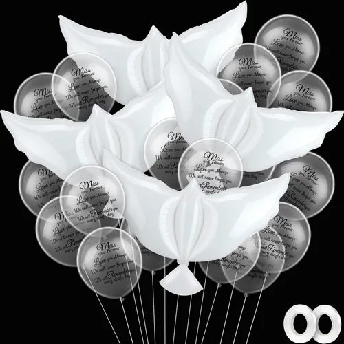 Miniatura 12 de Skylety 36 globos conmemorativos con 4 globos de paloma de la paz para liberar en recuerdo del cielo, decoraciones de helio para funerales, Negro
