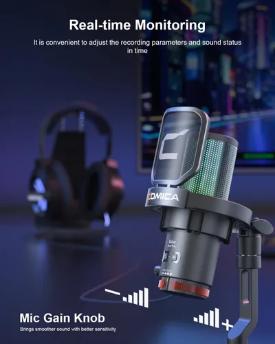 Miniatura 4 de COMICA Ejoy Uni(D) Micrófono USB para juegos con cancelación de ruido, luces RGB, monitoreo, silenciamiento, micrófono de transmisión