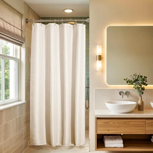 Miniatura 24 de AmazerBath - Cortina de ducha extralarga de 96 pulgadas, cortina de ducha de nido de abeja blanca extralarga, cortinas de ducha de tela para baño