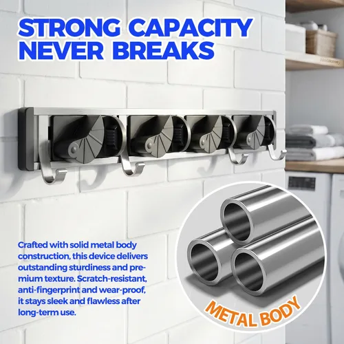 Miniatura 2 de Holikme Soporte para Escobas y Fregonas de Pared, Organizador de Metal para Despensa y Almacenamiento, Organizador de Herramientas de Cocina