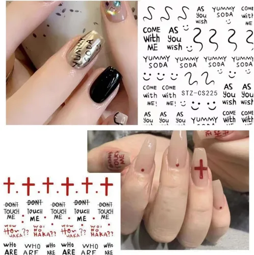 Miniatura 5 de 6 hojas de calcomanías de arte de uñas de animales autoadhesivas 3D, diseño de letras de gato, divertidas calcomanías de uñas para primavera