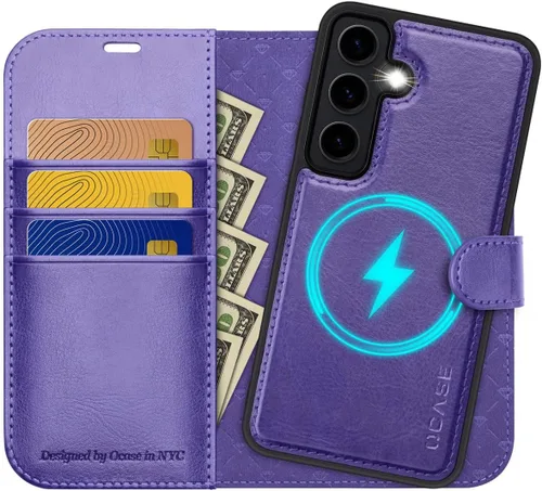 Miniatura 8 de OCASE Funda tipo cartera desmontable para Samsung Galaxy S24 con tarjetero [2 en 1] Funda de piel sintética con bloqueo RFID, soporte magnético Negro