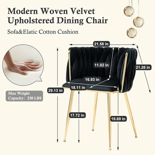 Miniatura 2 de NIOIIKIT Sillas de Comedor Modernas de Terciopelo Sillas de Acento Tejidas a Mano Sillas de Sala de Estar Silla Tapizada con Patas de Metal Dorado