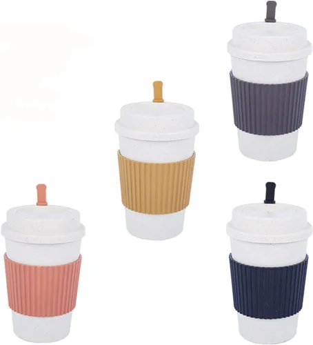Miniatura 8 de Taza de café sellada con paja de trigo, taza de plástico portátil creativa, taza de alimentos de alto valor que acompaña a beber 16.9 fl oz/17 oz