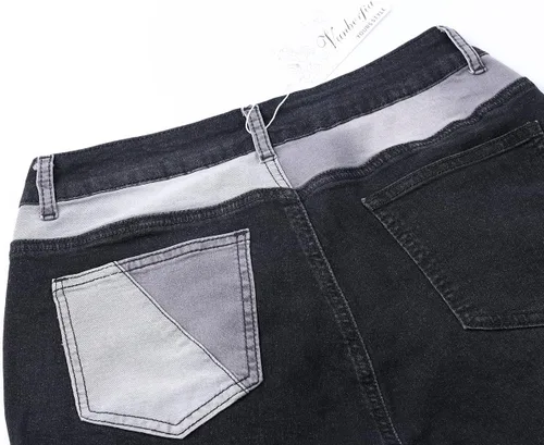 Miniatura 4 de vanberfia - Pantalones elásticos de cintura media para mujer, diseño retazos de mezclilla