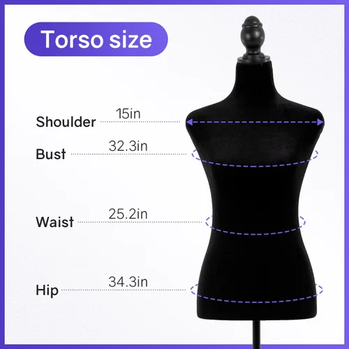 Miniatura 7 de Maniquí femenino, forma de vestido ajustable de altura de 50 a 63 pulgadas, maniquí de torso con trípode de madera para coser ropa, exhibición