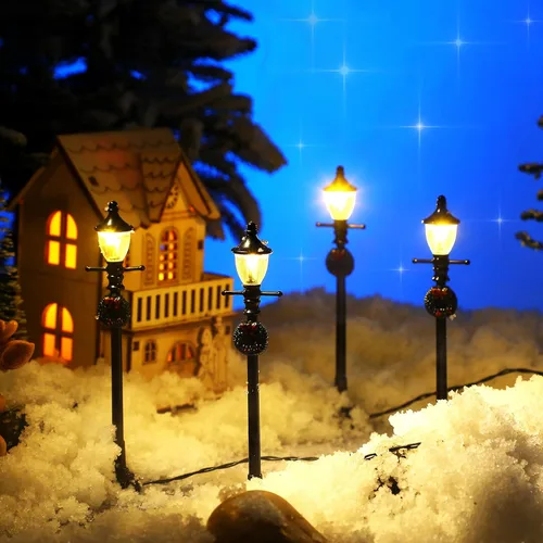 Miniatura 3 de Accesorios de pueblo para lámpara de Navidad en miniatura, poste de lámpara de pueblo, lámpara de hadas del pueblo, farol de tren, lámparas de calle
