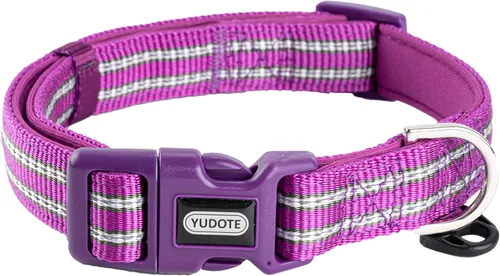Miniatura 12 de Collar de nailon reflectante para perro con acolchado de neopreno transpirable, ajustable para perros pequeños (9.8 a 15 pulgadas, morado)