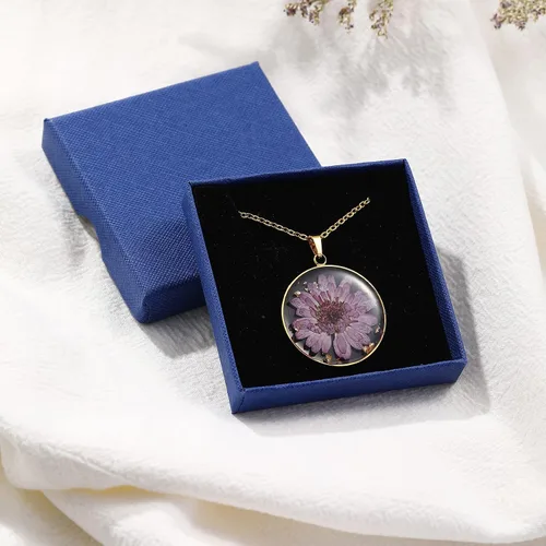Miniatura 7 de BIRDAYPRE Handmade Pressed Flower Pendant Necklace Birth Flower Necklaces Round Resin Necklace for Women Girls 18K Gold Plated Chain Flower Jewelry