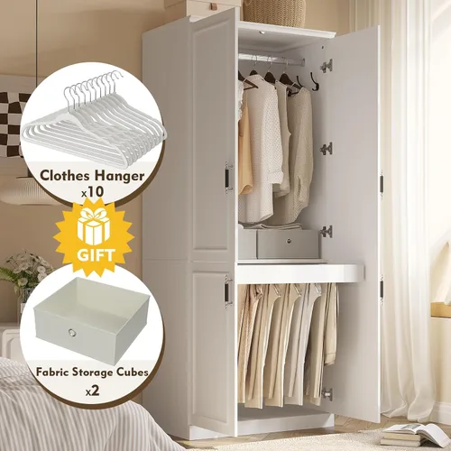 Miniatura 3 de MEISSALIVVE Armario clóset con 4 puertas, gabinete de armario grande de 74.8" con barra para colgar, armario de dormitorio moderno independiente
