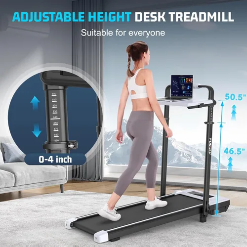 Miniatura 6 de ANCHEER Cinta de correr con inclinación del 12%/15% de 3.5HP, máquina plegable para debajo del escritorio con barra de mano, capacidad de 320-450lb