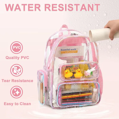 Miniatura 52 de CAMTOP Mochila transparente resistente y transparente para estudiantes, escuela, trabajo, festival, viajes, deportes, Beige, Mediana, Camtop Mochila