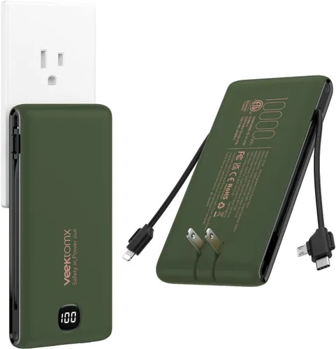 Miniatura 13 de VEEKTOMX Cargador portátil con cables integrados de 20000 mAh, banco de energía para iPhone con enchufe de pared de CA, batería delgada USB C
