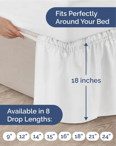 Miniatura 4 de CGK Linens - Falda de cama envolvente con volantes, color blanco, para camas de tamaño Queen con altura de 18 pulgadas sin arrugas, plisada con tela