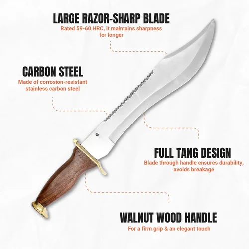 Miniatura 5 de Perking Knife - Cuchillo de caza de hoja fija de 12 pulgadas con vaina, cuchillo de hoja fija afilada hecho de acero inoxidable al carbono con mango