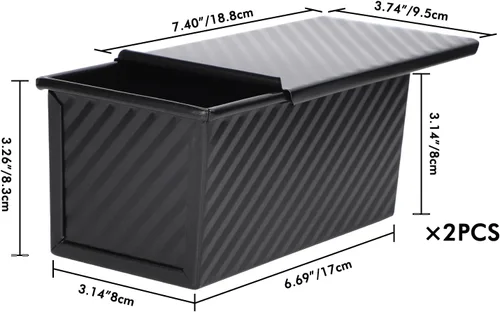 Miniatura 2 de Beasea Pullman - Molde para pan con tapa, paquete de 2 moldes pequeños antiadherentes para pan de 0.5 lb, acero al carbono, mini caja para pan Negro