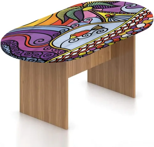 Miniatura 8 de XISUNYA Mantel ajustable ovalado de poliéster elástico colorido, mantel ajustable con estampado de acuarela de follaje floreciente