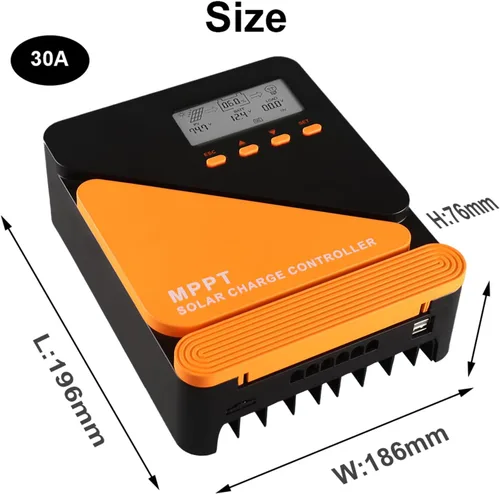 Miniatura 7 de SolaMr Controlador de carga solar MPPT actualizado de 20 A 50 V de 12 V/24 V, pantalla LCD controlador de panel solar con doble puerto USB
