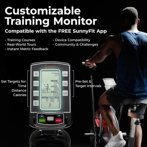 Miniatura 4 de Sunny Health & Fitness Premium Smart Cross-Training Fan Bike, Air Resistance Cardio Machine w/330lb Capacity for Intensive Home Workout