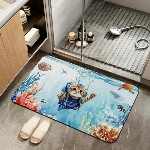 Miniatura 12 de Tapete de baño antideslizante, decoración de baño con purpurina bendita, tapete de baño plateado de diatomeas de secado rápido, absorbente, alfombra