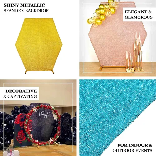 Miniatura 4 de Efavormart - Cubierta de fondo hexagonal de elastano de 2 lados color champán de 8 x 7 pies