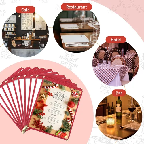 Miniatura 5 de Cubiertas de menú de 8.5 x 11 pulgadas, paquete de 10 soportes para menú de vista de página, cubierta roja para menú de restaurante para papel de 8