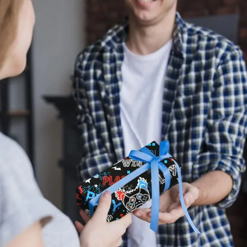 Miniatura 5 de Geluode Papel de regalo de cumpleaños para niños y niñas, amantes de los videojuegos, papel de regalo de videojuegos de 4 estilos, 8 hojas plegadas