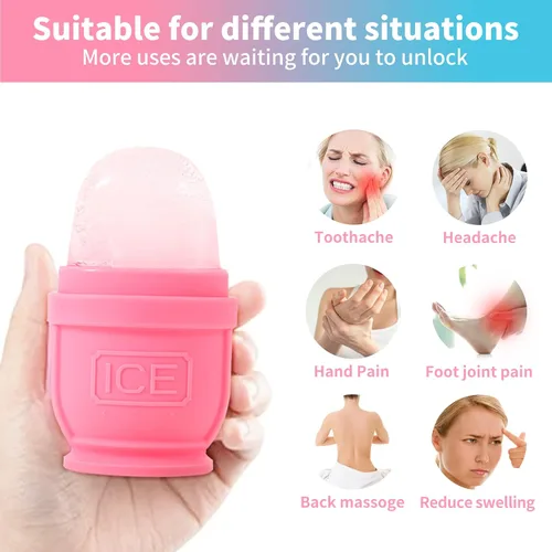 Miniatura 3 de 2 paquetes de rodillos de hielo para cara y cuerpo, cubitos de hielo de silicona para hinchazón, alivio del dolor, terapia de frío, moldes