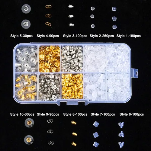 Miniatura 3 de 1080 piezas de repuesto para aretes de plástico de silicona para tachuelas, parte trasera de goma hipoalergénica, tapones transparentes suaves, kits
