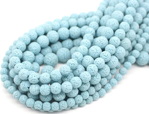 Miniatura 6 de Oameusa Cuentas redondas sueltas de ágata de piedra volcánica de lava azul de 0.236 in para hacer joyas, 1 hebra de 15 pulgadas, 1 hebra por