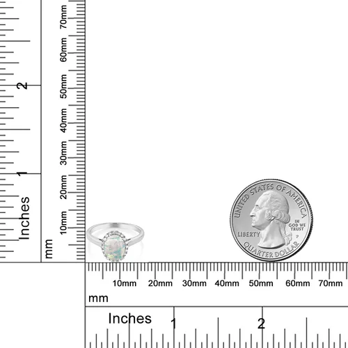 Miniatura 83 de Gem Stone King Anillo de compromiso ovalado de oro blanco de 10 quilates con piedra natal y halo de diamantes Ovalado de 0.354 x 0.276 in Anillo
