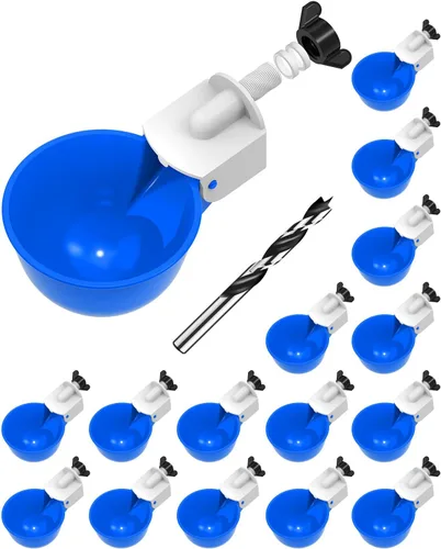 Miniatura 14 de Vasos para beber pollo (paquete de 8) con broca de 3/8 pulgadas, color azul Automatic Poultry Drinker Feeder Kit for Chickens, Ducks, Turkeys