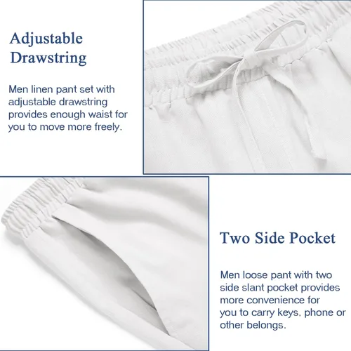 Miniatura 5 de COOFANDY Conjunto de 2 piezas de lino para hombre, conjunto de camisa y pantalón con botones para la playa
