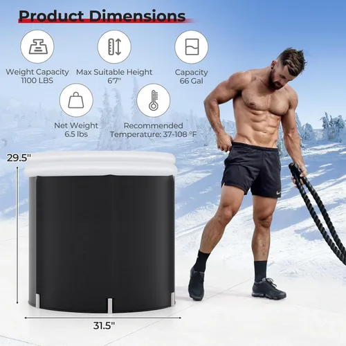 Miniatura 6 de Goplus Bañera de hielo inflable, bañera portátil de terapia de agua fría con cubierta, 6 varillas de soporte resistentes, inflador, bañera de remojo