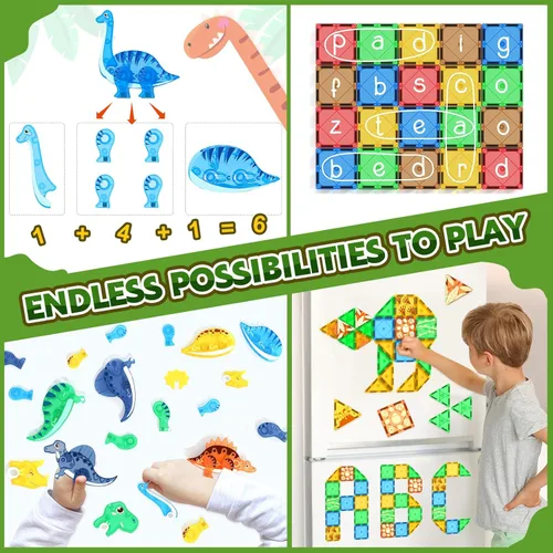 Miniatura 6 de Coodoo Juguetes de Dinosaurio Fichas Magnéticas 3D Dinosaurios Móviles para Niños 3-5 5-7 Juguetes Sensoriales para Exteriores para Niños Pequeños
