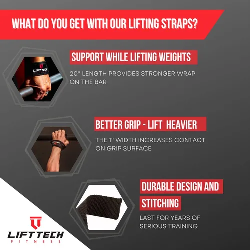 Miniatura 3 de Lift Tech Fitness Correas de levantamiento de pesas para hombres y mujeres – Correas de gimnasio de algodón para levantamiento de pesas, HIIT