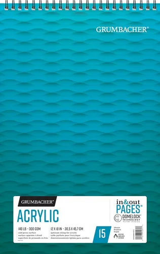 Miniatura 9 de Grumbacher Bloc de papel acrílico de 9 x 12 pulgadas con páginas de entrada y salida, 140 libras / 300 GSM, cable lateral, 24 hojas/bloc de notas